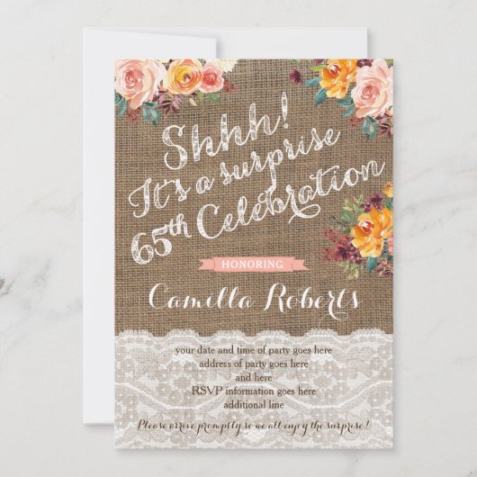 Herfst bloemen 65e Surprise Birthday Party Invites Kaart (Voorkant)