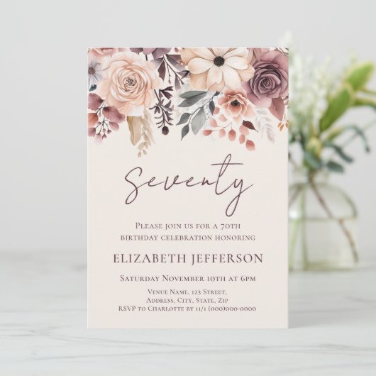 Herfst Bloemen 70e Verjaardagsuitnodiging Kaart (Staand voorkant)
