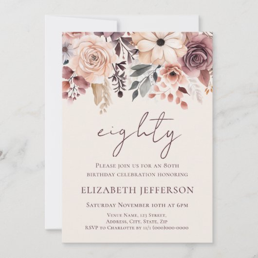 Herfst Bloemen 80ste Verjaardagsuitnodiging Kaart (Voorkant)