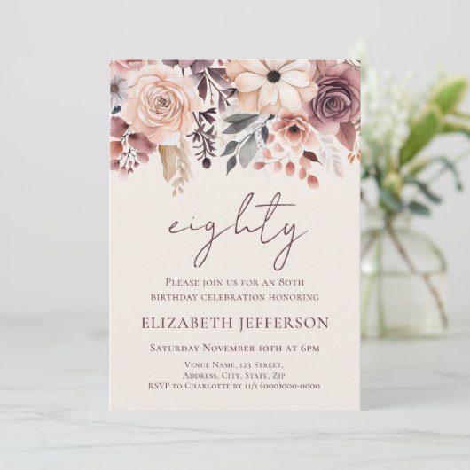 Herfst Bloemen 80ste Verjaardagsuitnodiging Kaart