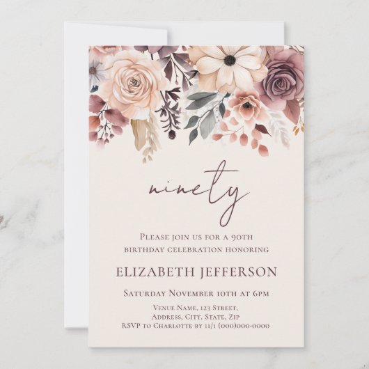 Herfst Bloemen 90ste Verjaardagsuitnodiging Kaart (Voorkant)