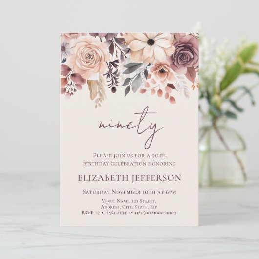 Herfst Bloemen 90ste Verjaardagsuitnodiging Kaart (Staand voorkant)