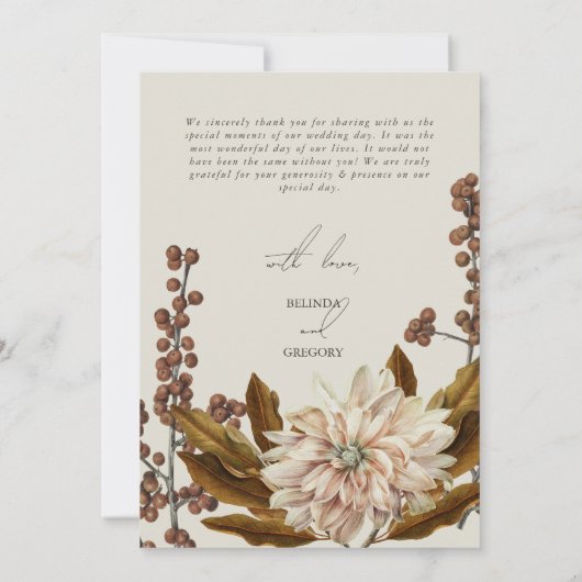 Herfst Bloemen Aardse Tonen Waterverf Herfstbruilo Bedankkaart (Achterkant)