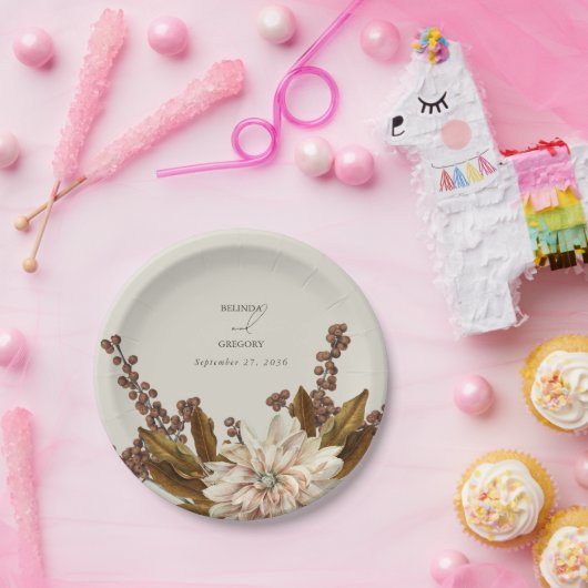 Herfst Bloemen Aardse Tonen Waterverf Herfstbruilo Papieren Bordje (Feest)