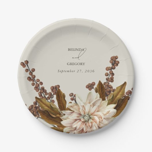 Herfst Bloemen Aardse Tonen Waterverf Herfstbruilo Papieren Bordje (Voorkant)