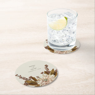 Herfst Bloemen Aardse Tonen Waterverf Herfstbruilo Ronde Kartonnen Onderzetter