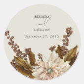 Herfst Bloemen Aardse Tonen Waterverf Herfstbruilo Ronde Sticker (Voorkant)