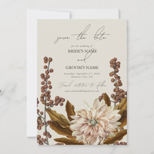 Herfst Bloemen Aardse Tonen Waterverf Herfstbruilo Save The Date (Voorkant)