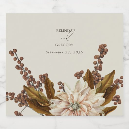 Herfst Bloemen Aardse Tonen Waterverf Herfstbruilo Sparkling Wijnetiket (Enkel label)