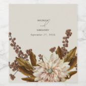 Herfst Bloemen Aardse Tonen Waterverf Herfstbruilo Wijn Etiket (Enkel label)