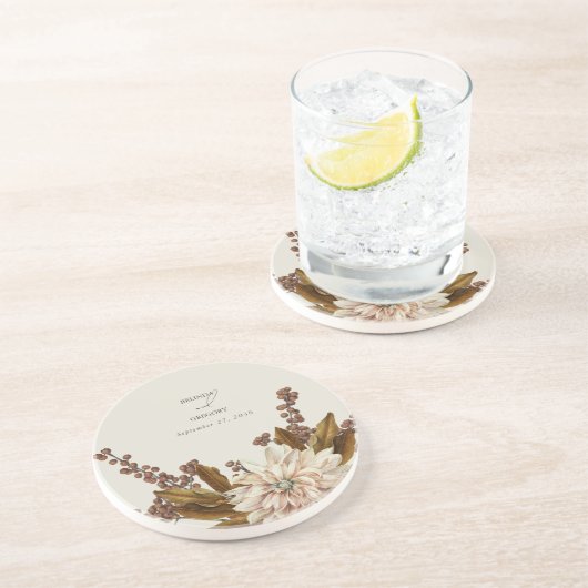 Herfst Bloemen Aardse Tonen Waterverf Herfstbruilo Zandsteen Onderzetter (Zijkant)