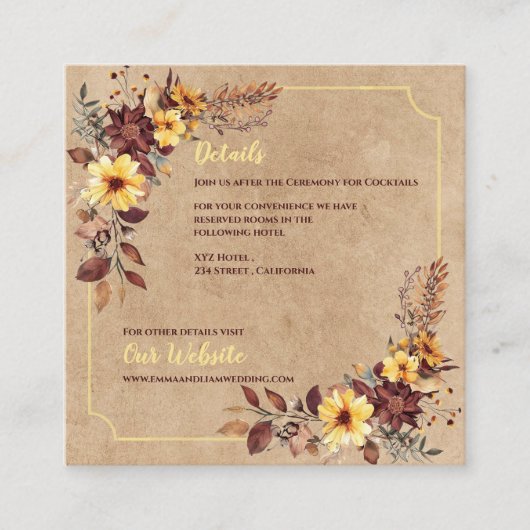 Herfst Bloemen & Accommodatie Info Herfstbruiloft Informatiekaartje (Voorkant)