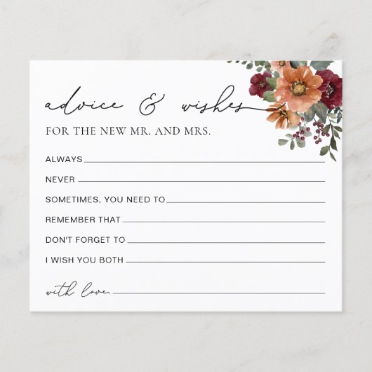 Herfst Bloemen Advies en Wensen Vrijgezellenfeest  (Voorkant)