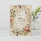 Herfst Bloemen Art Nouveau Bruiloft Kaart (Staand voorkant)