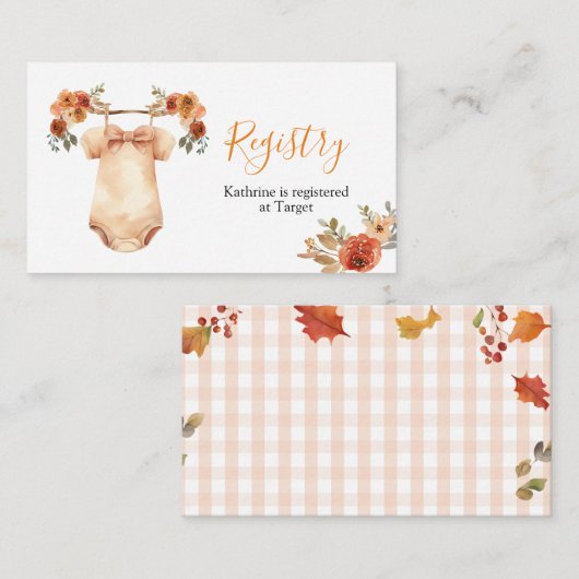 Herfst Bloemen Baby Kleding Baby shower Registry Informatiekaartje (Voorkant / Achterkant)