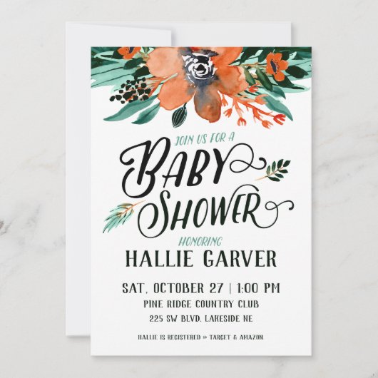 Herfst Bloemen Baby shower Uitnodiging (Voorkant)