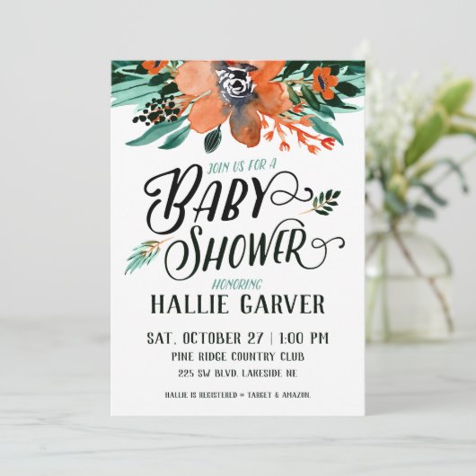 Herfst Bloemen Baby shower Uitnodiging (Staand voorkant)