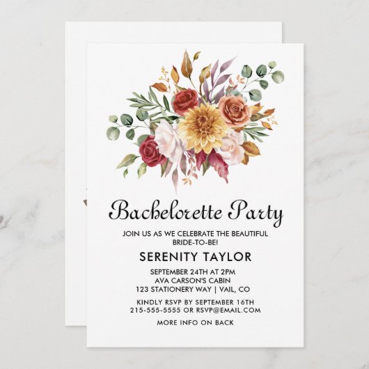 Herfst Bloemen Bachelorette Party Uitnodiging (Voorkant / Achterkant)