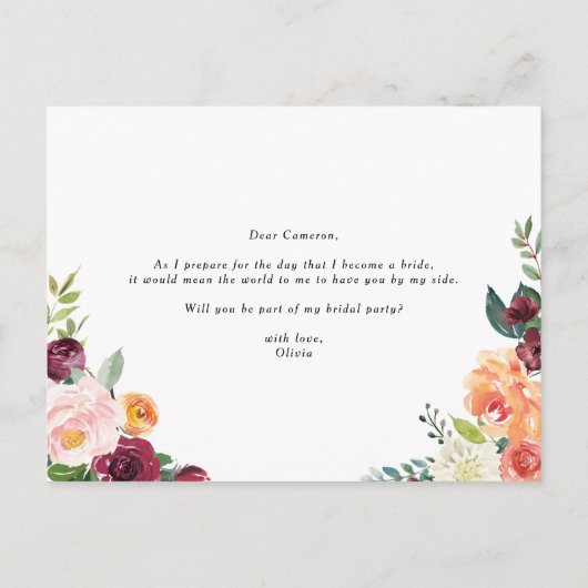 Herfst Bloemen Bloeien Zal Jij Mijn Bloemenmeisje Uitnodiging Briefkaart (Achterkant)