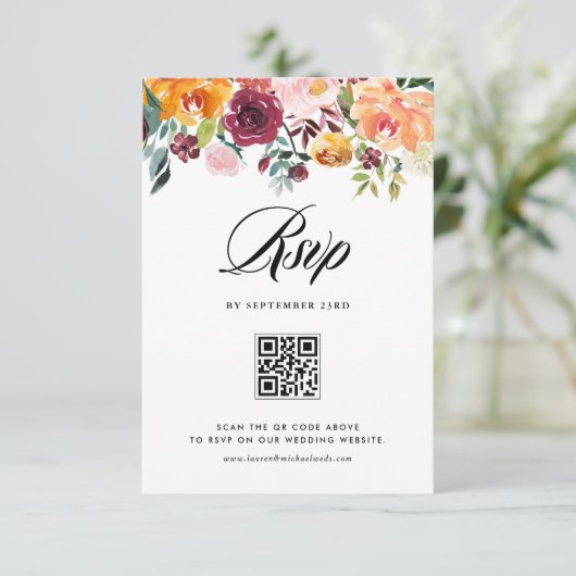 Herfst Bloemen Bloemen Bloemen Garland Fall Weddin RSVP Kaartje (Staand voorkant)