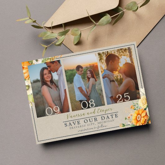 Herfst Bloemen Bloemen Bloemen Groene Sinaasappel Save The Date