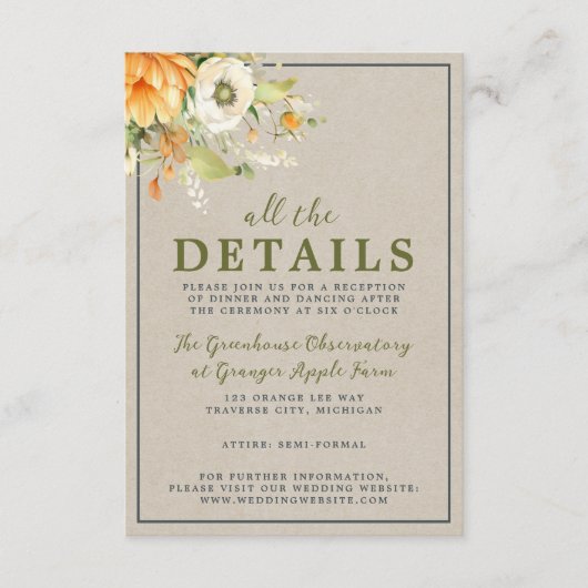 Herfst Bloemen Bloemen Bloemen Herfst Sinaasappel  Informatiekaartje (Voorkant)