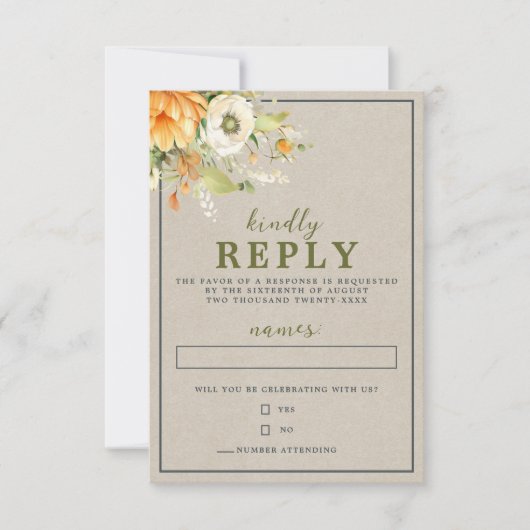 Herfst Bloemen Bloemen Bloemen Herfst Sinaasappel  RSVP Kaartje (Voorkant)