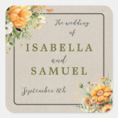 Herfst Bloemen Bloemen Bloemen Herfst Sinaasappel  Vierkante Sticker (Voorkant)