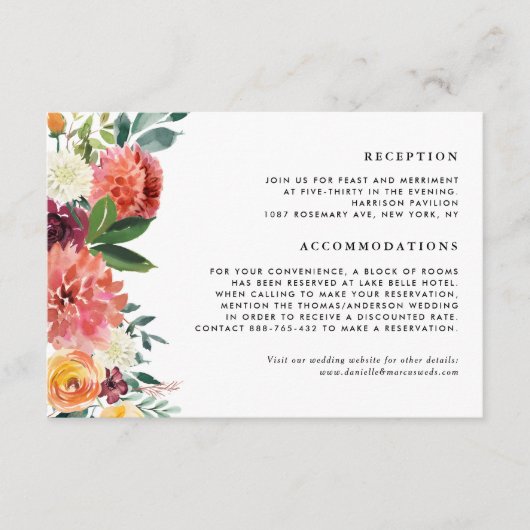 Herfst Bloemen Bloemen Floral Garland Fall Wedding Informatiekaartje (Voorkant)