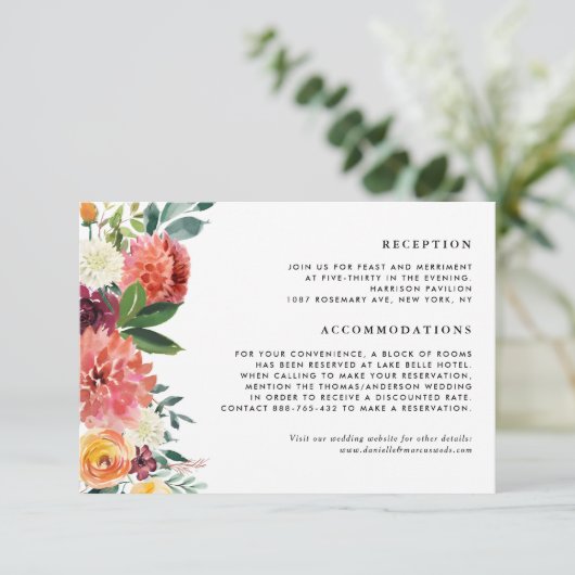 Herfst Bloemen Bloemen Floral Garland Fall Wedding Informatiekaartje (Staand voorkant)