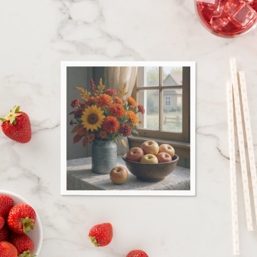 Herfst Bloemen Boeket en Appels Servet (Insitu)