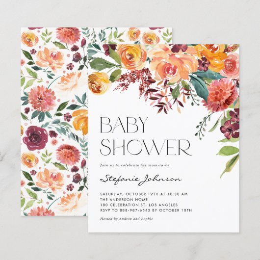 Herfst Bloemen Boeket Herfst Baby shower Uitnodigi (Voorkant / Achterkant)