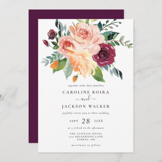 Herfst Bloemen Boeket Herfst bruiloft uitnodiging (Voorkant / Achterkant)