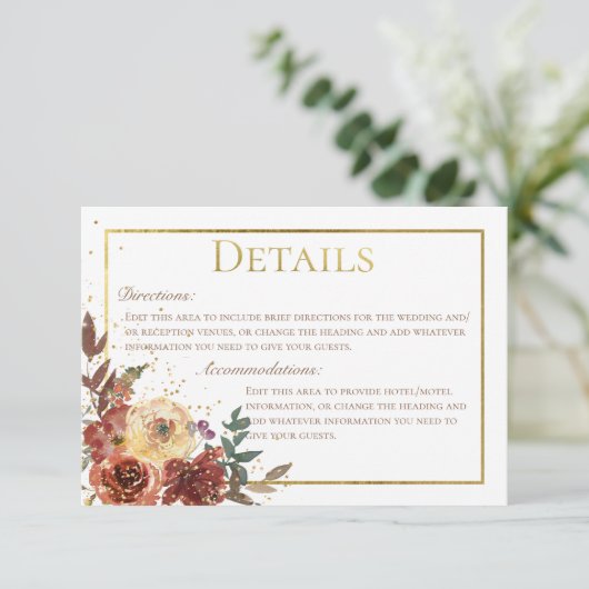 Herfst Bloemen Boeket met Gouden Bruiloft Details Informatiekaartje (Staand voorkant)