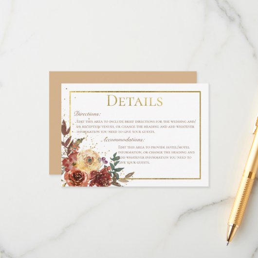 Herfst Bloemen Boeket met Gouden Bruiloft Details Informatiekaartje (Voorkant / Achterkant in situ)