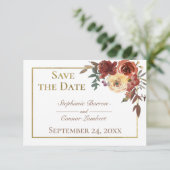 Herfst Bloemen Boeket met Gouden Bruiloft Save The Date (Staand voorkant)