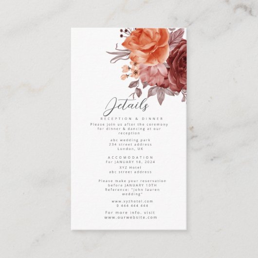 Herfst Bloemen BoId waterverf bloei bruiloft Informatiekaartje (Voorkant)