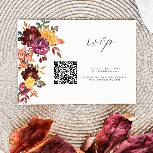 Herfst Bloemen BoId waterverf bloei bruiloft QR RSVP Kaartje