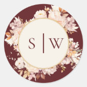 Herfst Bloemen Bourgogne Cream Bruiloft Envelop Se Ronde Sticker (Voorkant)