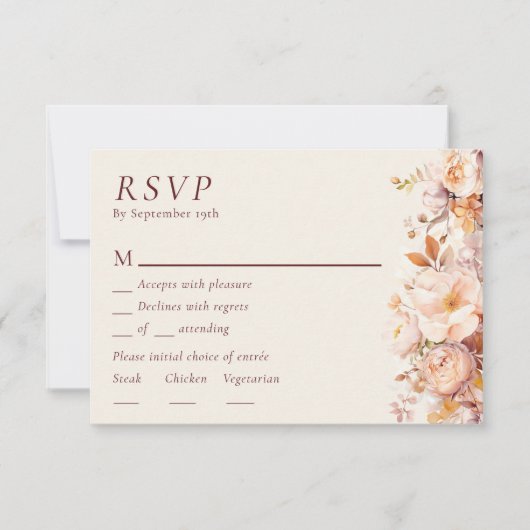 Herfst Bloemen Bourgogne Cream Bruiloft Menu RSVP (Voorkant)