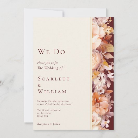 Herfst Bloemen Bourgogne Cream Modern We Do Weddin Kaart (Voorkant)