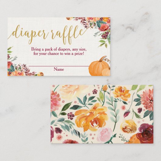 Herfst Bloemen Bourgogne pompoenen luier loterij k Informatiekaartje (Voorkant / Achterkant)