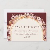 Herfst Bloemen Bourgondië Cream Boog Bruiloft Save The Date (Voorkant)