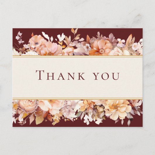 Herfst Bloemen Bourgondië Cream Bruiloft Dank u Briefkaart (Voorkant)