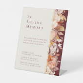 Herfst Bloemen Bourgondië Cream Bruiloft Memorial Reclamebord Met Voetstuk (Voorkant)