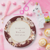 Herfst Bloemen Bourgondië Cream Bruiloft Papieren Bordje (Feest)