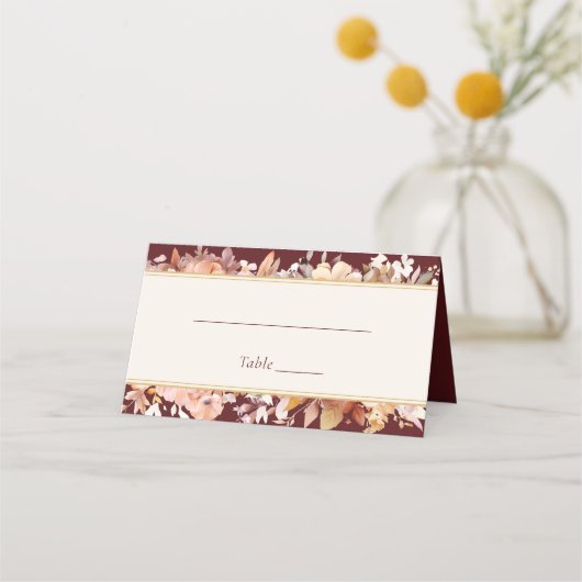 Herfst Bloemen Bourgondië Cream Bruiloft Plaatskaartje (Voorkant)