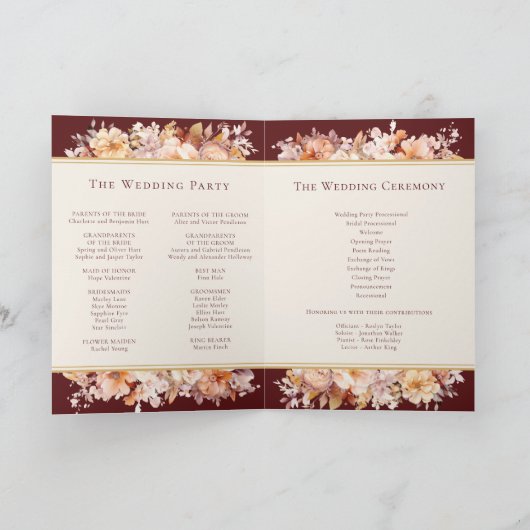 Herfst Bloemen Bourgondië Cream Bruiloft Programma (Binnen)