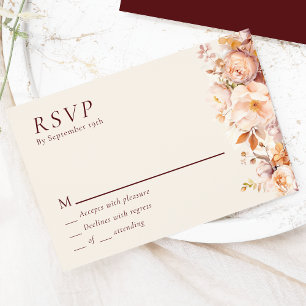 Herfst Bloemen Bourgondië Cream Bruiloft RSVP Kaartje
