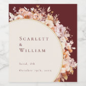 Herfst Bloemen Bourgondië Cream Bruiloft Wijn Etiket (Enkel label)